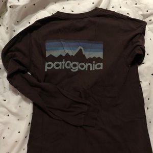Brown Patagonia Blue Logo Long Sleeve Tee